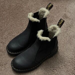 Dr. Martens Black and Cream Fur-Lined Boots